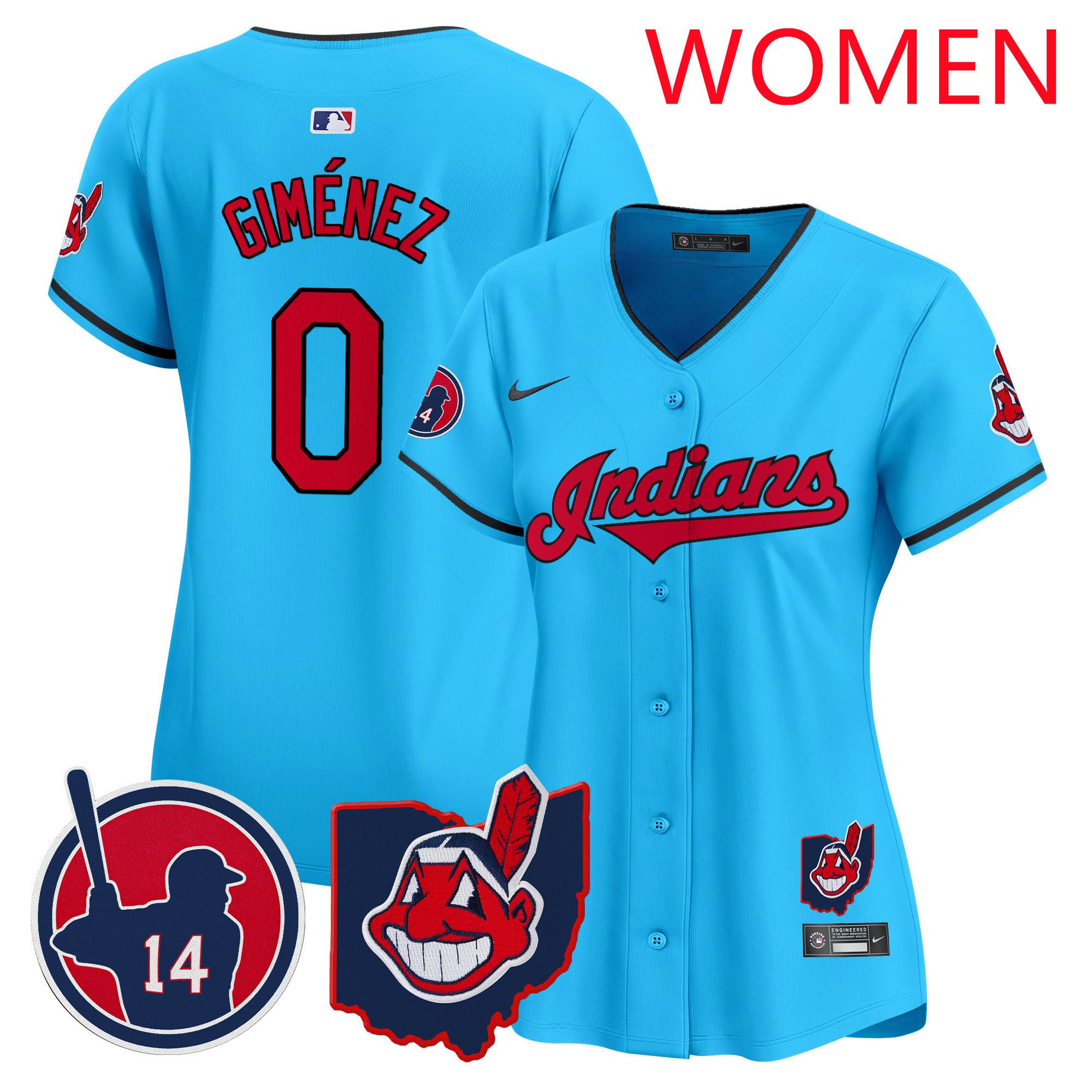 Women Cleveland Indians #0 Gimenez Light Blue Nike 2025 Patch Vapor Premier Limited MLB Jersey